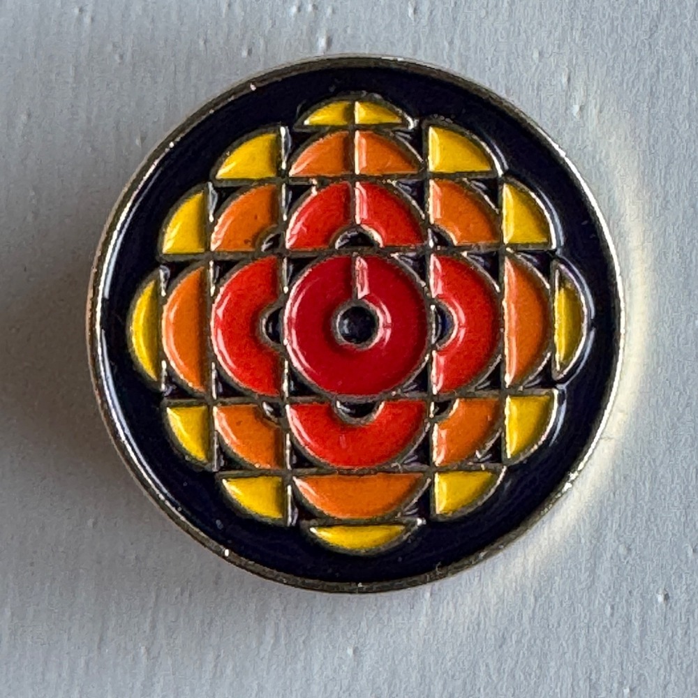 Vintage CBC Enamel Pin "Exploding Pizza" Logo 3/4" Canadian Broadcasting Co